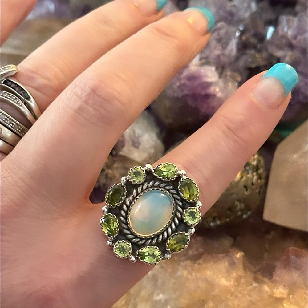 Opal Peridot Statement Sterling Silver Adjustable… - image 6